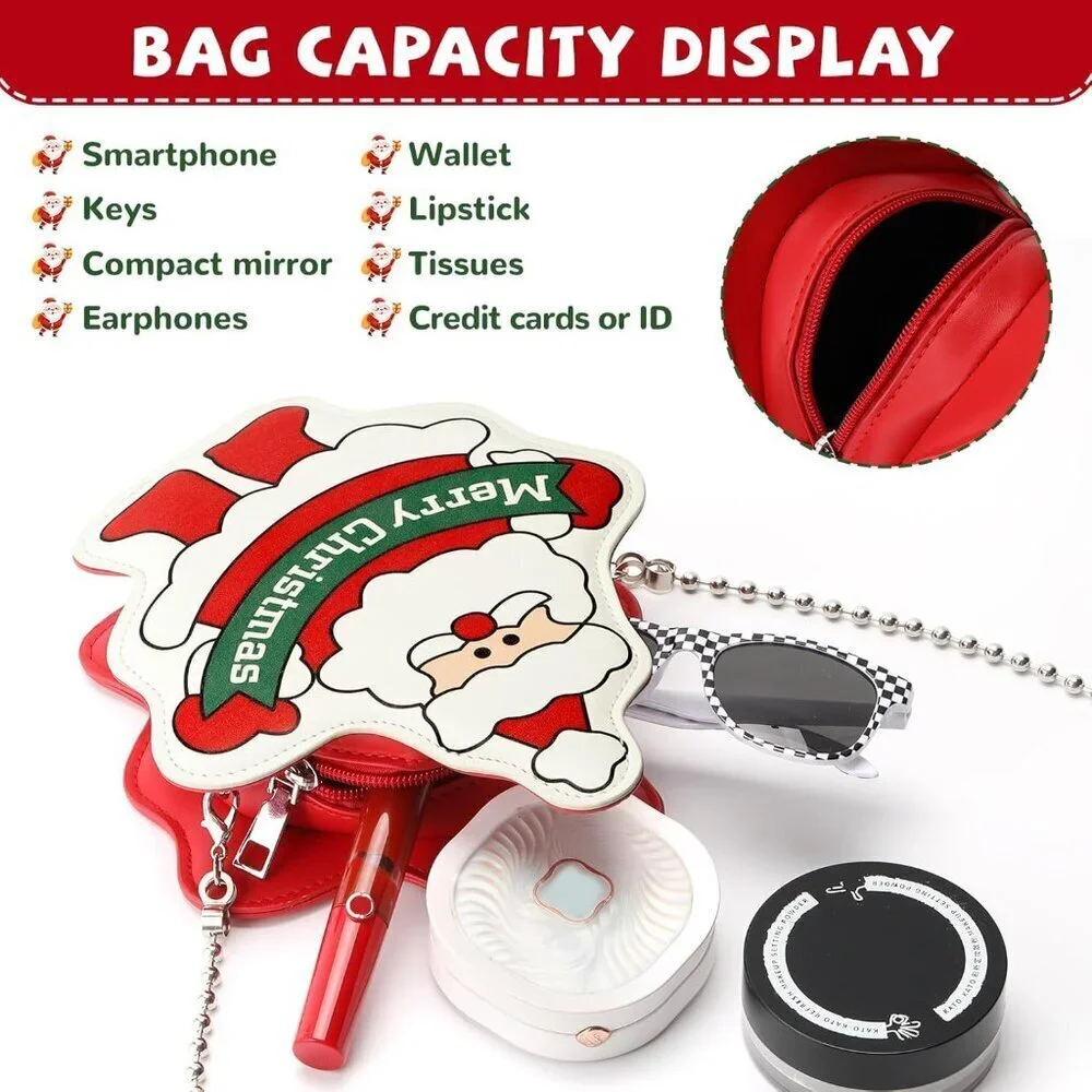 Santa Shaped Crossbody Purse Women's Holiday Bag Cute Xmas Shoulder Bag